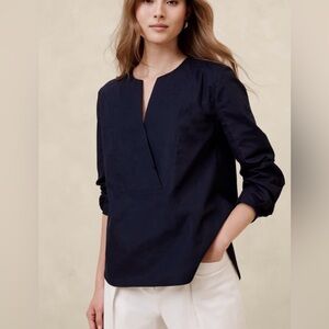 Banana Republic Factory Poplin Bib Blouse, Navy Size S